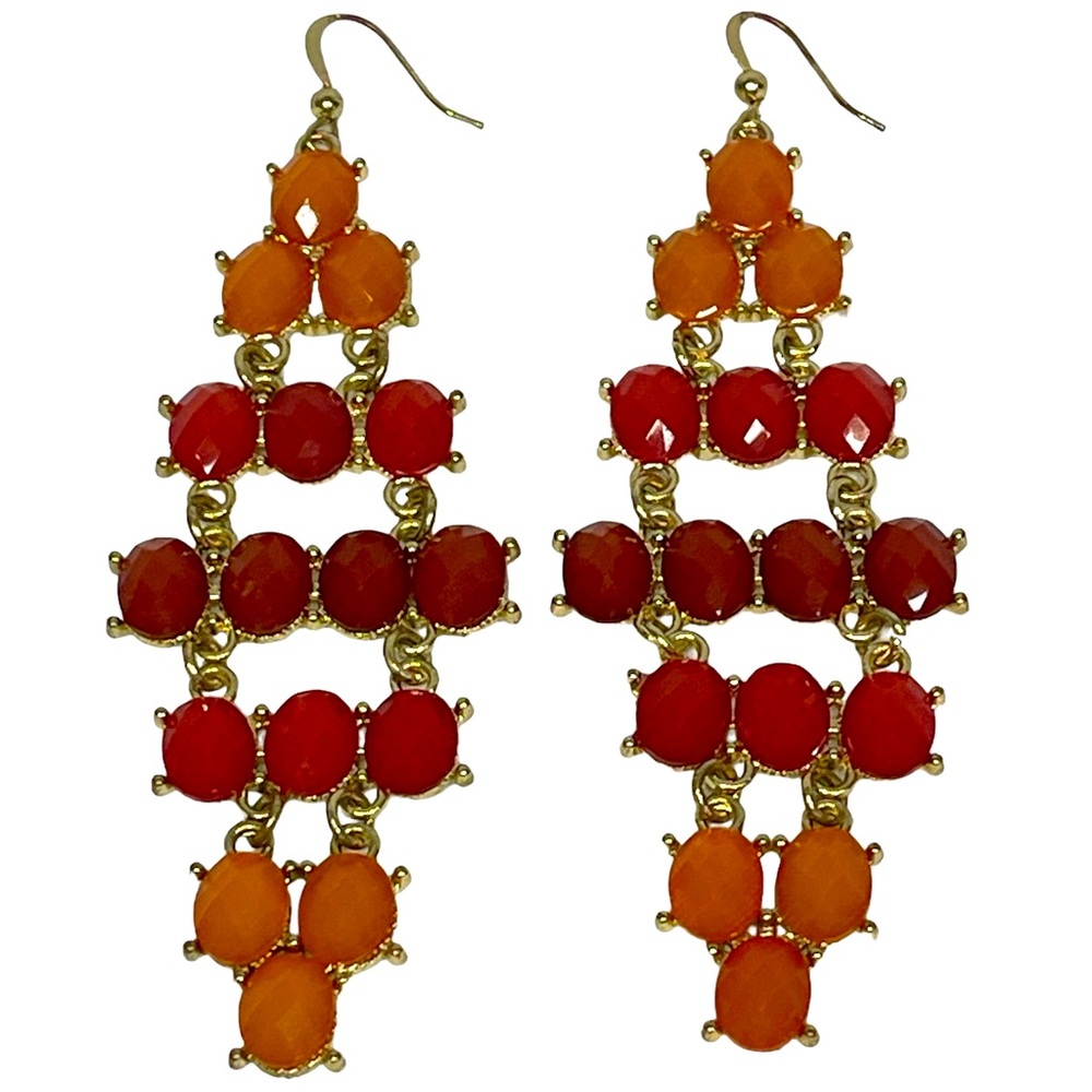 Chandelier Rhinestones Dangle Earrings Chunky Statement Bohemian Gold Tone 4”
